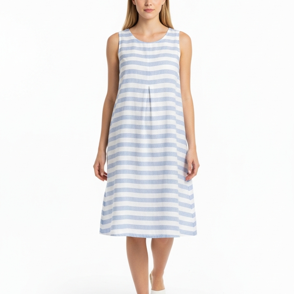 J. Jill Light Blue and White Striped Midi Dress Small/Petite